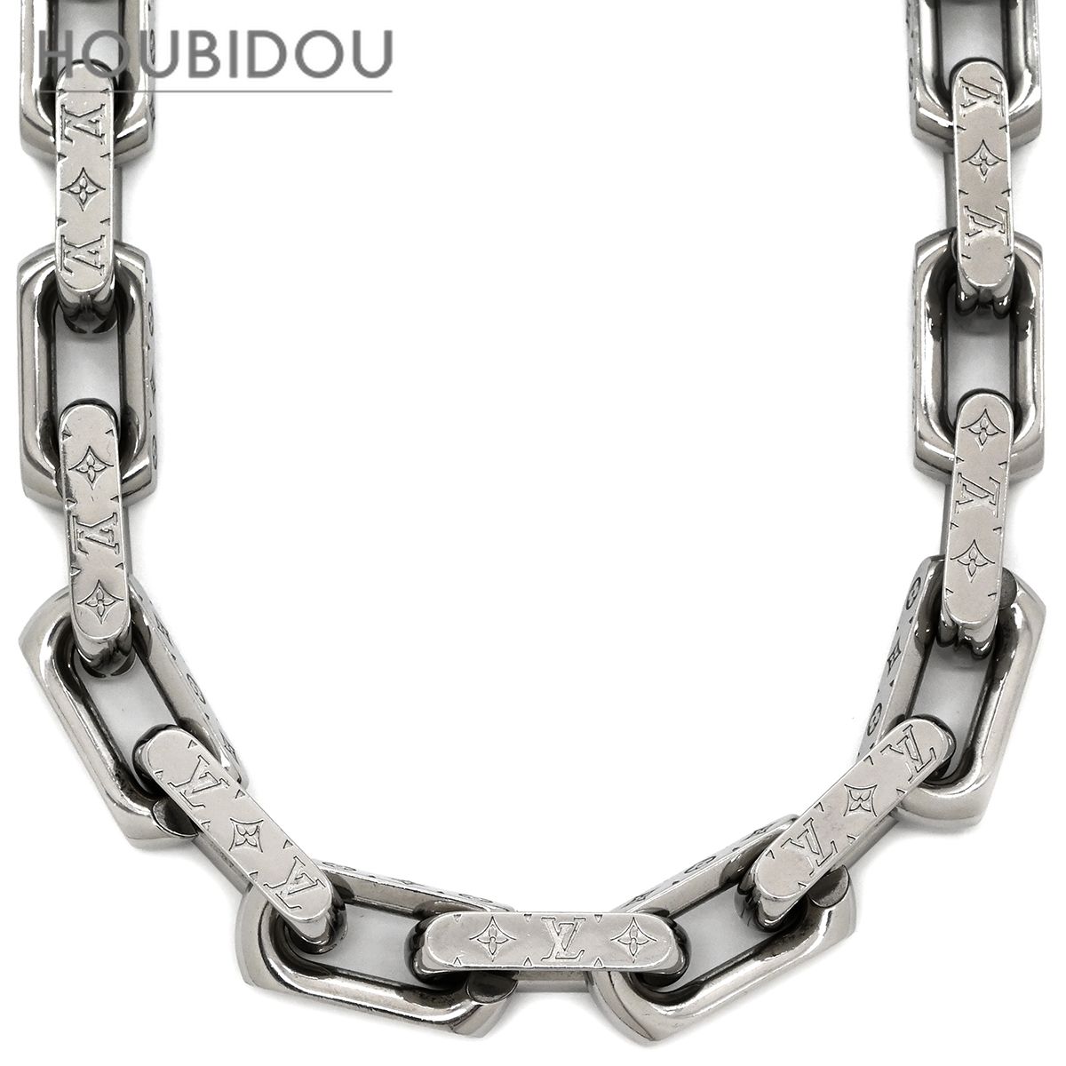 ルイヴィトン LOUIS VUITTON ネックレス チェーン モノグラム メタル シルバー モノグラムパターン M00307 LE1201 【箱】【中古】 ルイヴィトン LOUIS VUITTON ネックレス チェーン モノグラム メタル