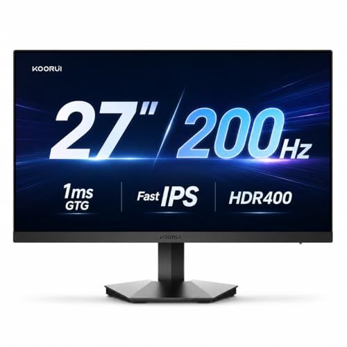 KOORUI ゲーミングモニター 27インチ FHD 200Hz Fast IPS 1ms GTG HDR400対応 DCI-P3 90% sRGB 100% Adaptive Sync HDMI 2.0×2 / DisplayPort 1.4×1 VESAe