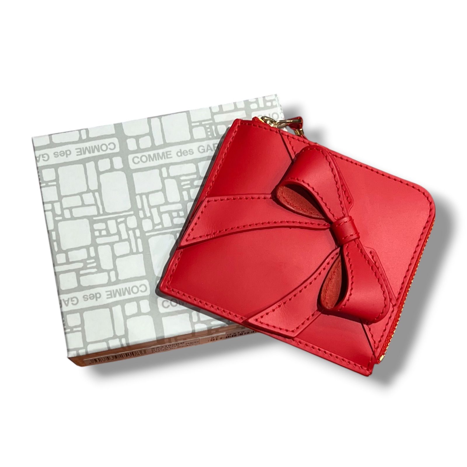 参考上代38,500円 未使用品 COMME des GARCONS Big Bow Zip Around ビッグボウジップアラウンドウォレット ミニ財布 小銭入れ コインケース リボン コムデギャルソン SA3100BB レッド 2046A1