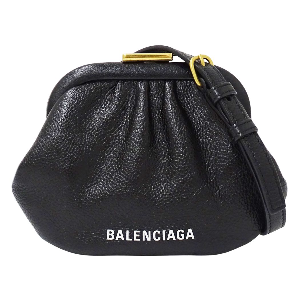 バレンシアガ BALENCIAGA 財布 レディース ブランド ショルダーウォレット コインケース レザー ブラック 618915 がま口 ロゴ 斜め掛け おしゃれ 【中古】