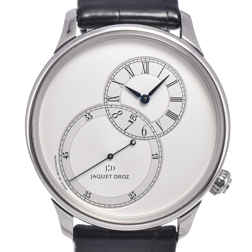 ジャケドロー JAQUET DROZ J006030240 グランセコンド オフセンター シルバー 自動巻き メンズ 美品 箱・保証書付き 腕時計 N#148330