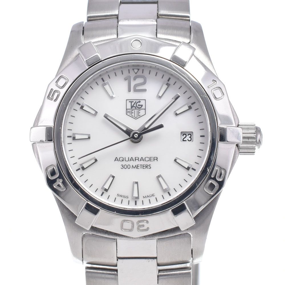 タグホイヤー TAG HEUER WAF1414 アクアレーサー デイト ホワイトシェル クォーツ レディース 良品 腕時計 N#148584
