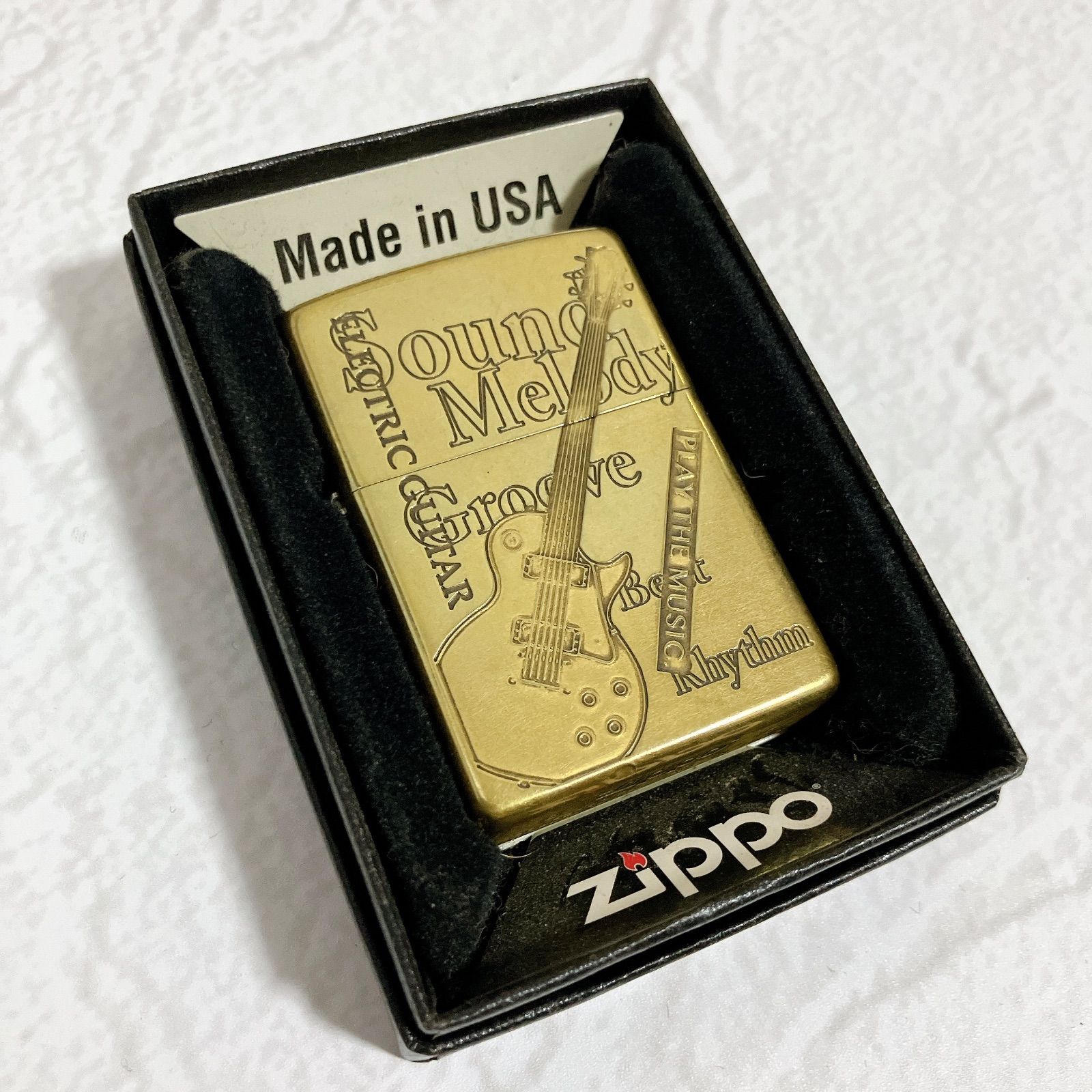 ZIPPO Play The Music ギターBS エレキギター レスポール ソリッドブラス USA製 火花確認済み