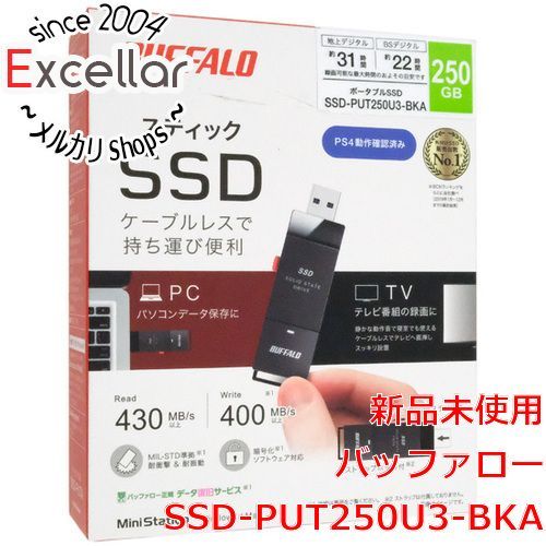 [bn:15] 【新品訳あり(箱きず・やぶれ)】 BUFFALO　外付けSSD　SSD-PUT250U3-BKA　ブラック