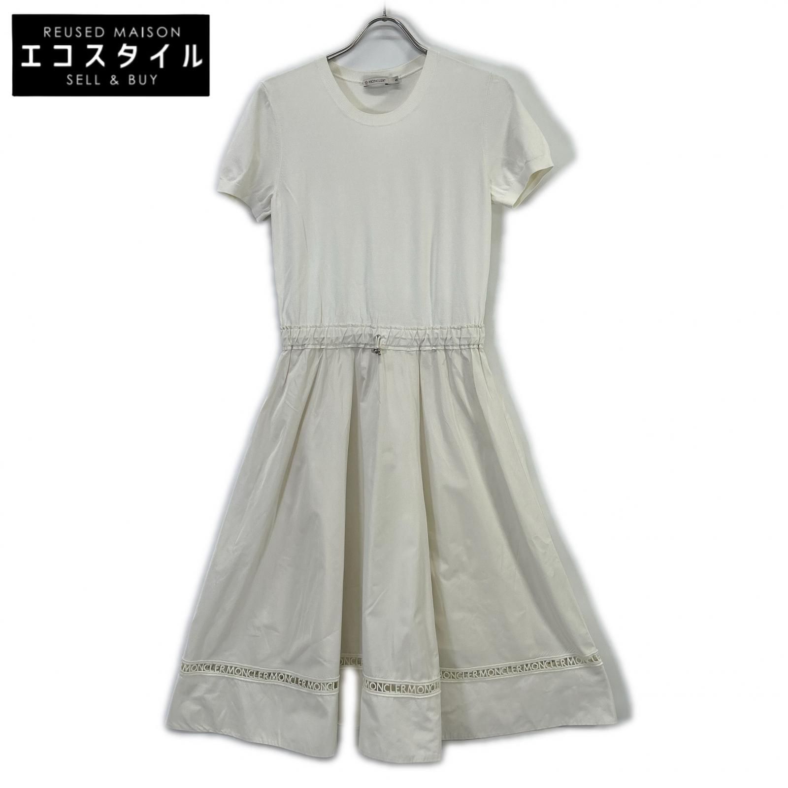 MONCLER　モンクレール　20SS ABITO TRICOT DRESS ホワイト ポリエステル ロゴデザインレース サマーニットドッキングワンピース　S