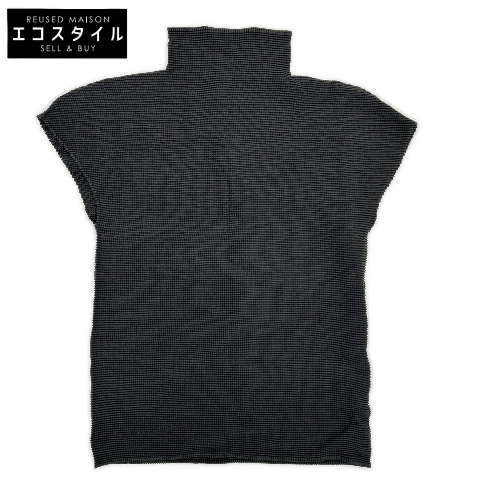 MeISSEYMIYAKE　ミーイッセイミヤケ　MI31-FK403 チャコール モックネックショートスリーブカットソー