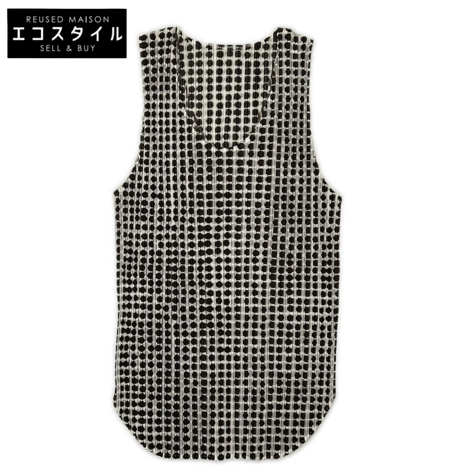 PLEATS PLEASE　プリーツプリーズ　PP12-JK511 ブラウン×ホワイト ドット柄ノースリーブトップス　4 11,473円