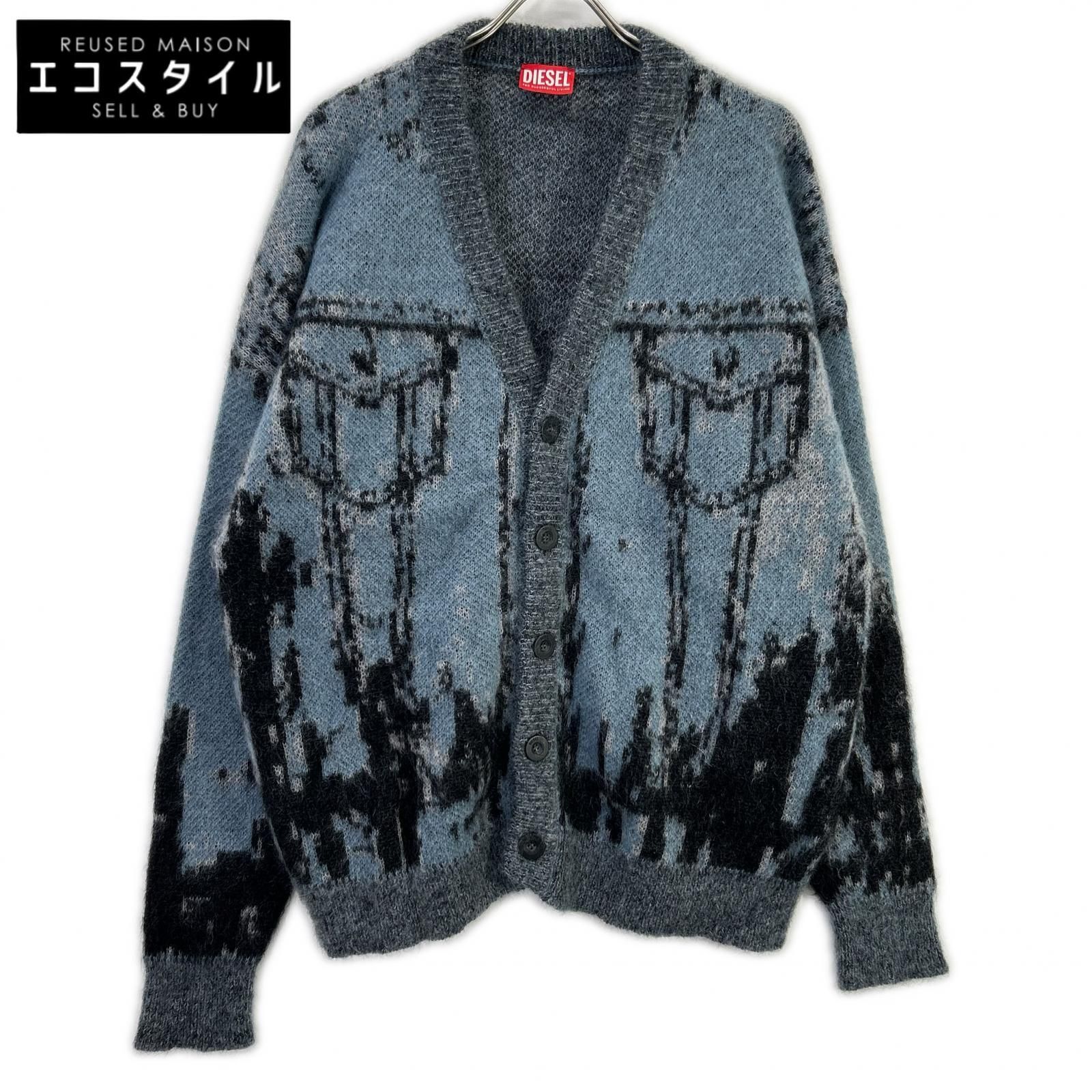 DIESEL　ディーゼル　ブルー×グレー K-PETALO モヘアニットカーディガン　M