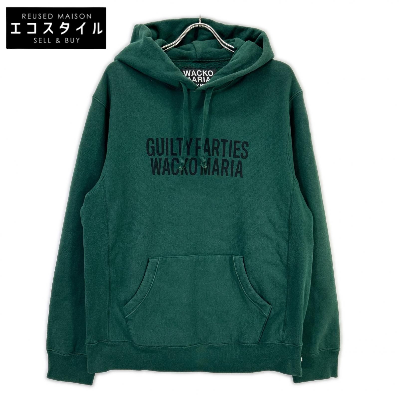 WACKO MARIA　ワコマリア　グリーン×ブラック コットン フロントロゴ スウェットフーディプルオーバー　L