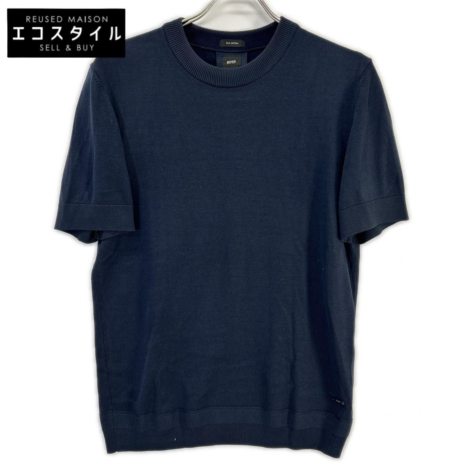 HUGOBOSS　ヒューゴボス　ネイビー シルク×コットン 半袖ニット　S