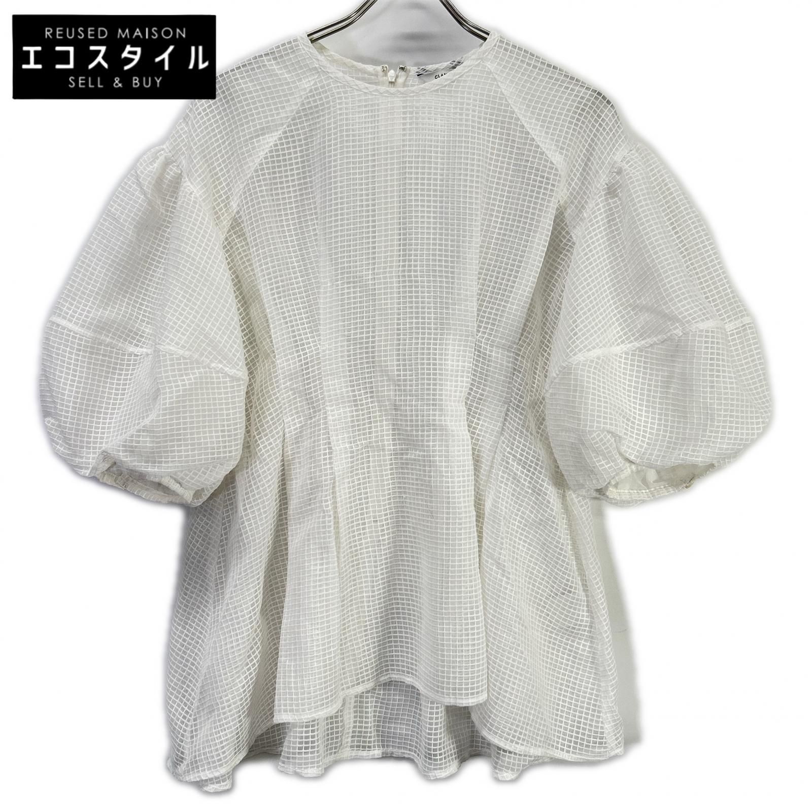 CLANE　クラネ　ホワイト 18122-4142 SHEER PLAID VOLUME SLEEVE TOPS　1