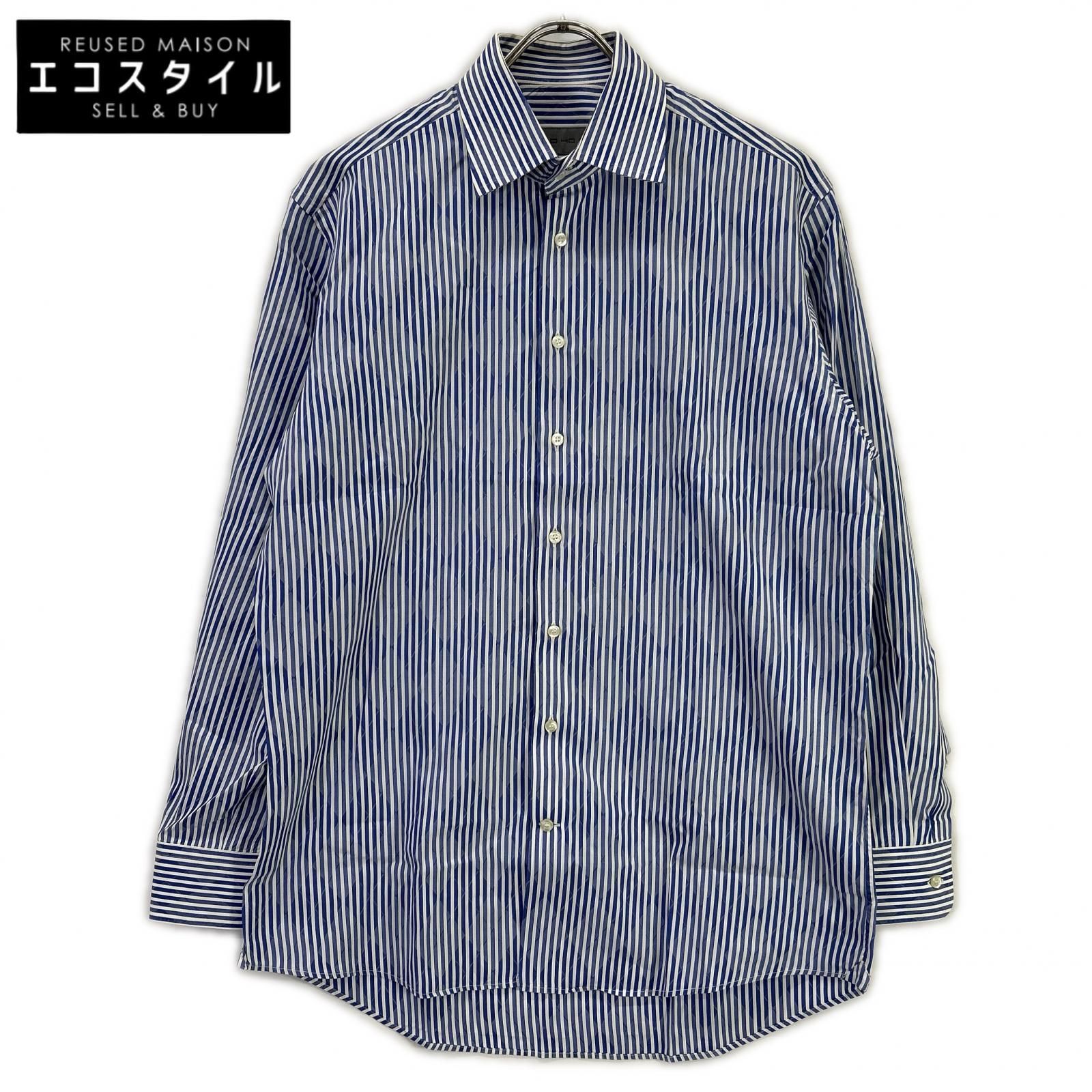 ETRO　エトロ　ブルー 14年 ストライプ×アーガイル ワイドカラー ドレス シャツ　40