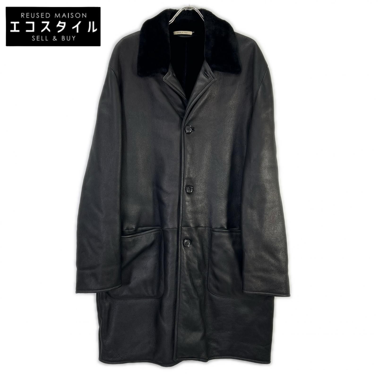 LA MATTA　ラマッタ　ブラック レザー ファー ムートンコート　52
