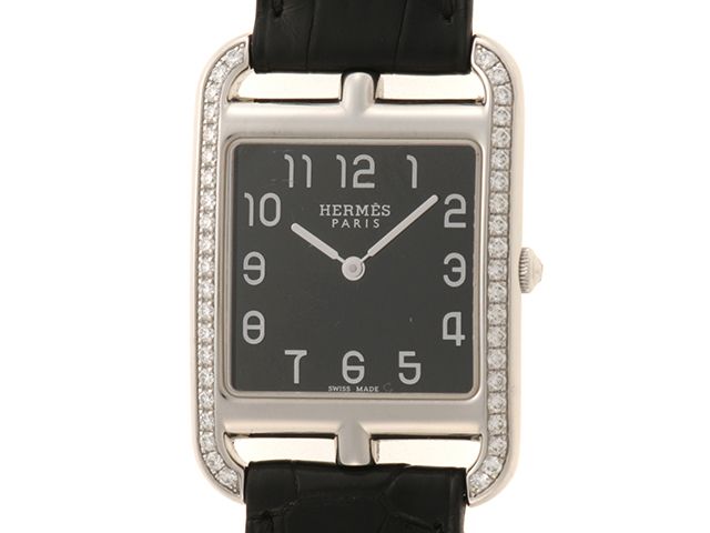 HERMES　エルメス　ケープコッド Wトゥール　CC3.730　SS/クロコ　ブラック　ユニセックス　クオーツ　2148104145635【中古】