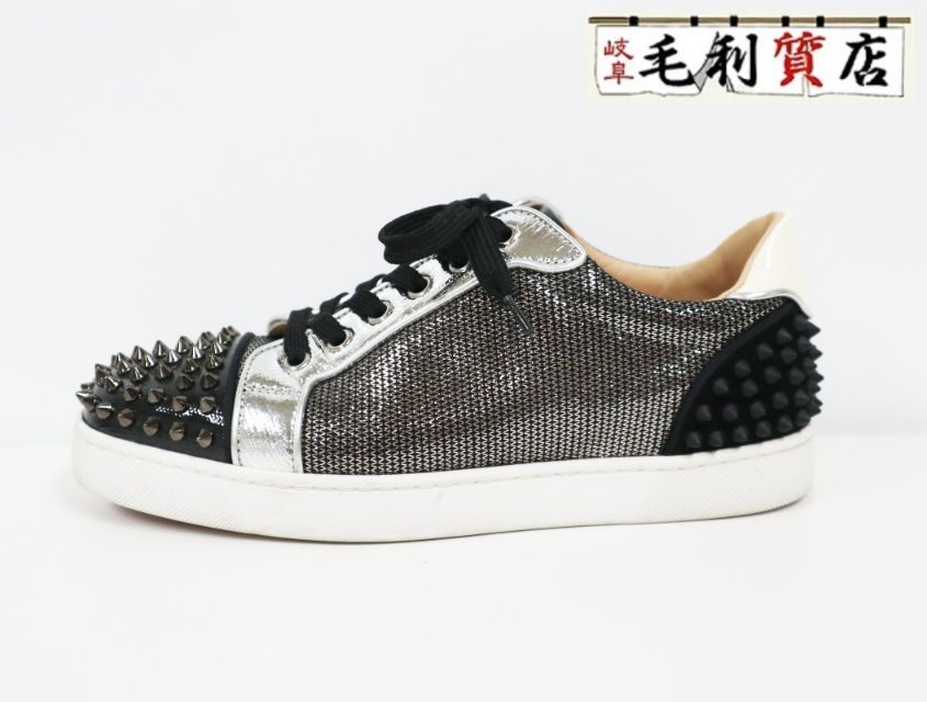 クリスチャンルブタン Christian Louboutin シーヴァスト2 スタッズ ブラック シルバー サイズ39 1/2 24.5ｃｍ メンズ【中古】靴