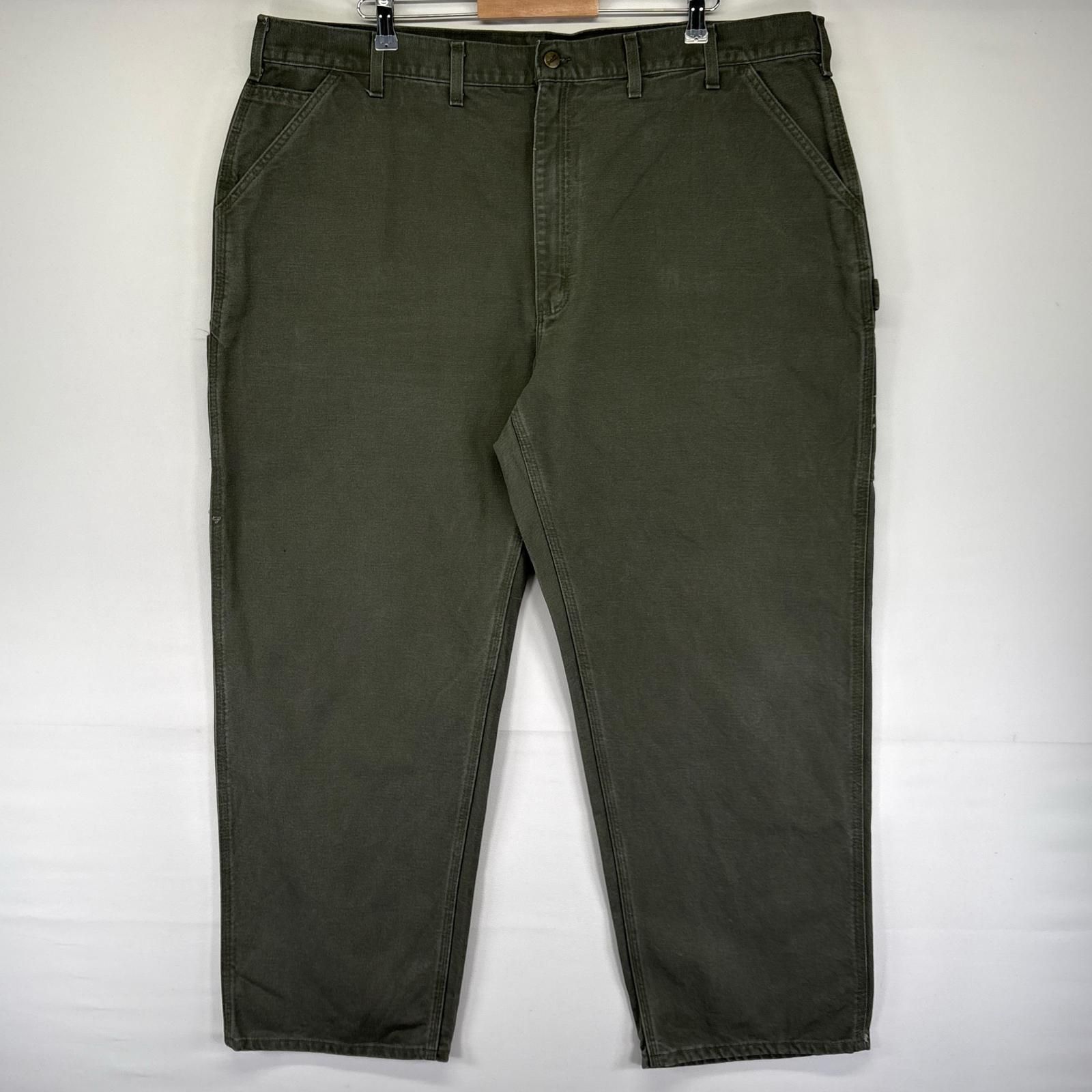 古着 カーハート Carhartt ダック パンツ ペインター ジッパーフライ ワンポイント 大きいサイズ W44 L32  グリーン系 メンズ 古着 カーハート Carhartt ダック パンツ ペインター ジッパーフライ