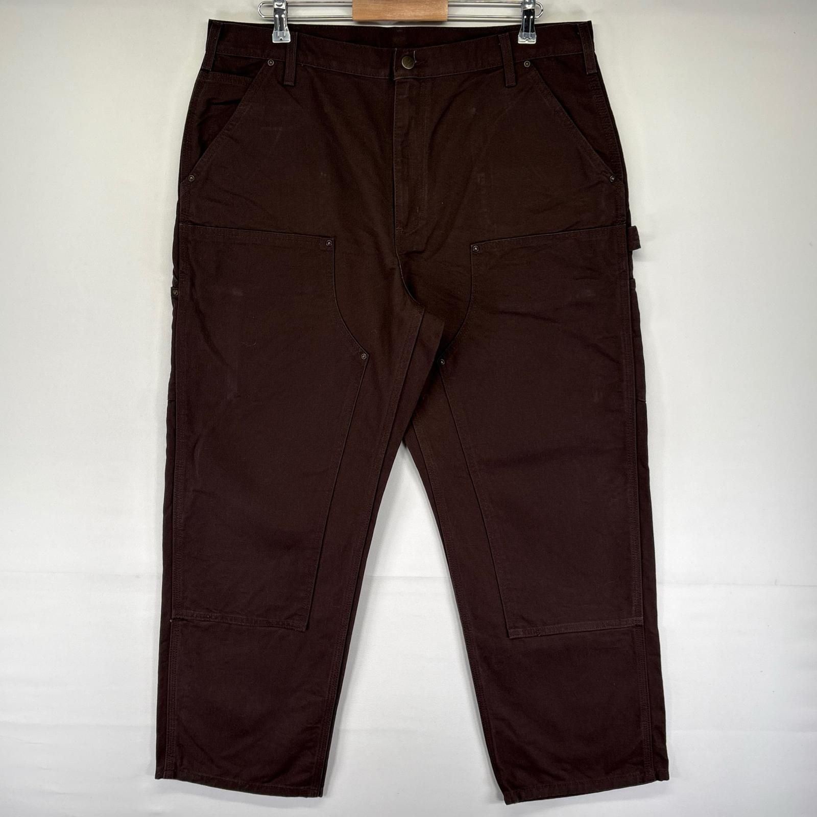 古着 カーハート Carhartt ダック パンツ ペインターパンツ ジッパーフライ ワンポイントロゴ ダブルニー W38 L30 ブラウン系 メンズ