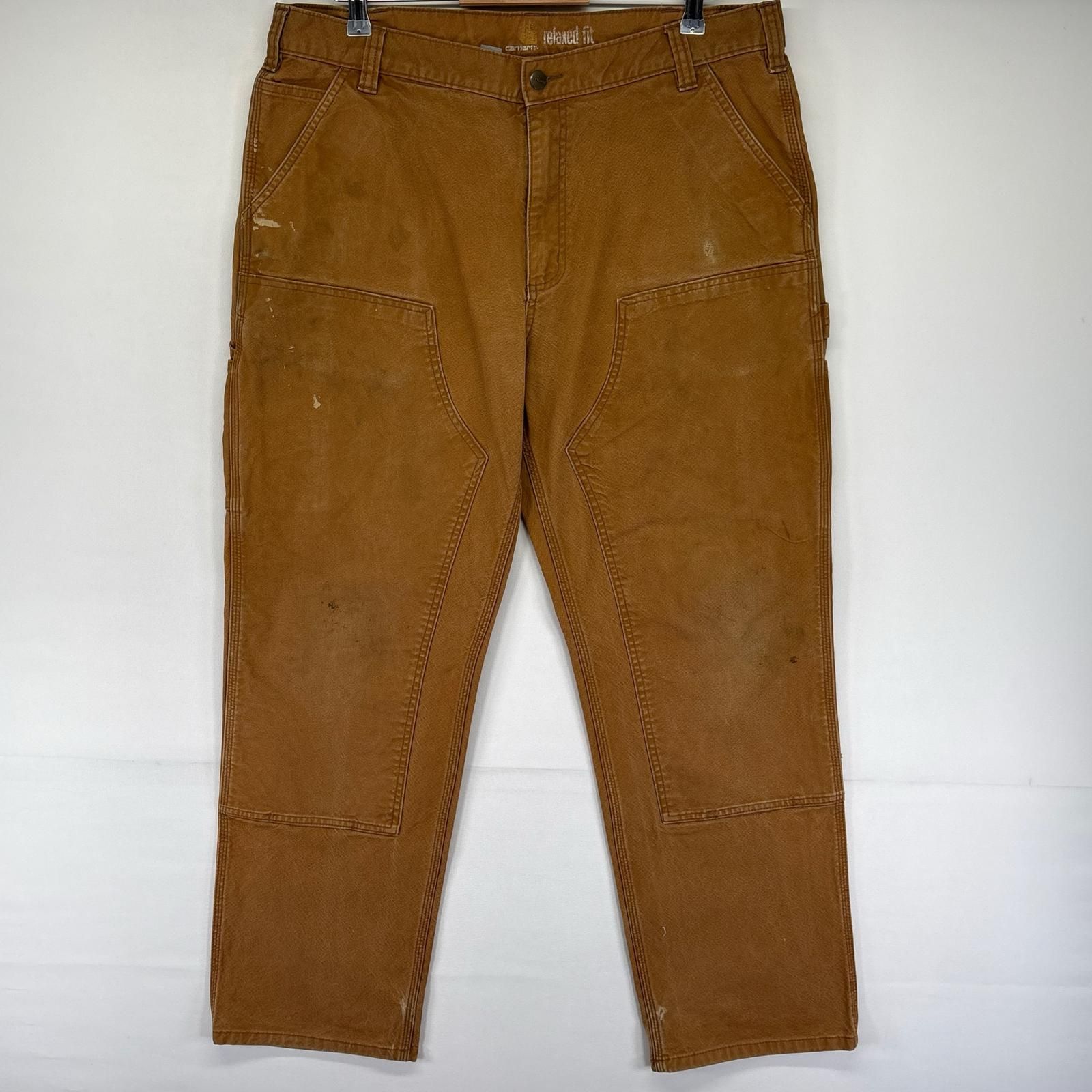 古着 カーハート Carhartt ダック パンツ ペインターパンツ ハンマーループ スパナポケット ダブルニー W38 L32 ブラウン系 メンズ