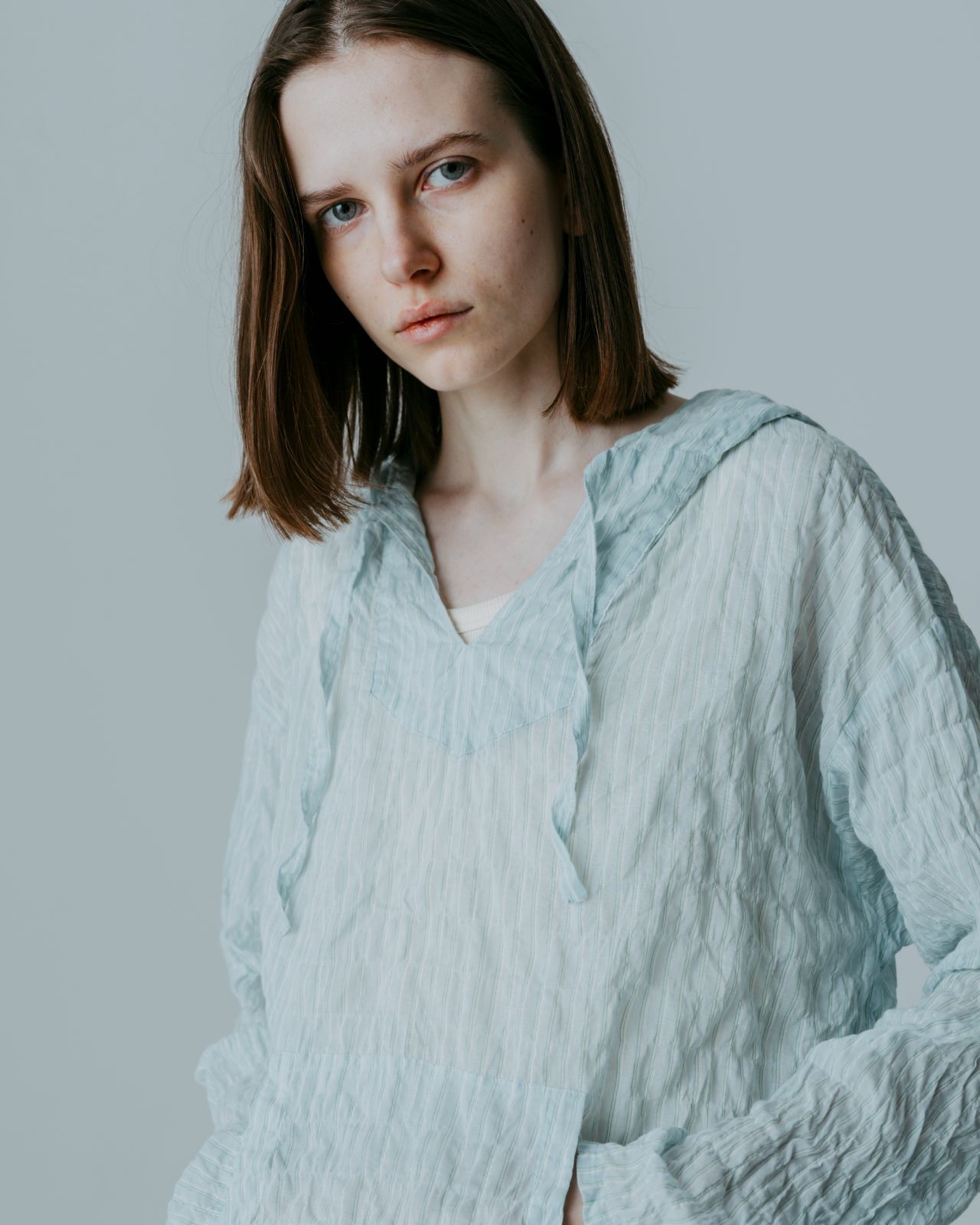 7月上旬～下旬発送予定 MEYAME メヤメ STRIPED LIGHT PARKA MEY-2430 BLUE ストライプ ライトパーカ