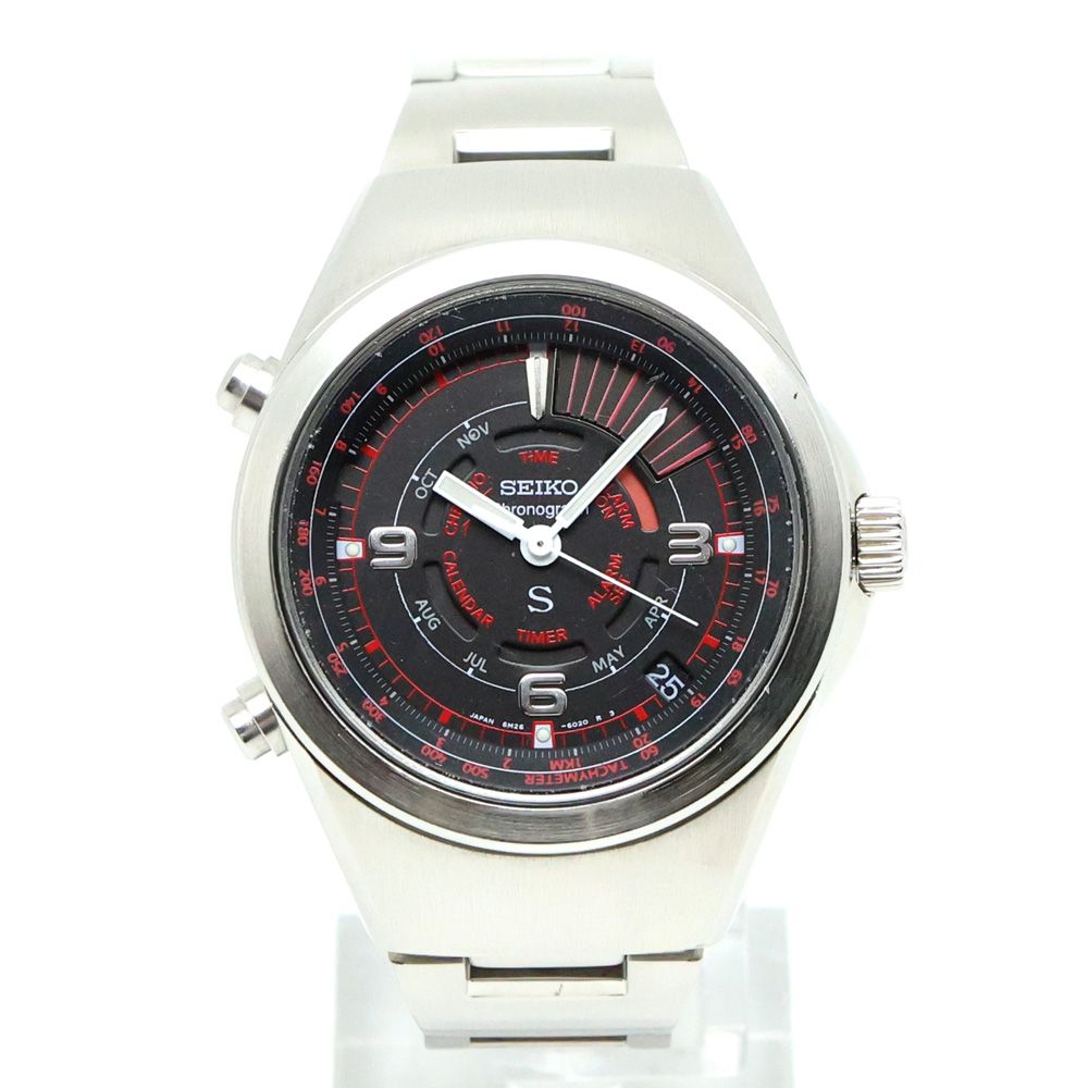 [Kusunoki Essence Store/Motosumiyoshi] Seiko SEIKO Chronograph SUS 6M26-6020 Black Letter Quartz SS/SS Men's Watch [Used]