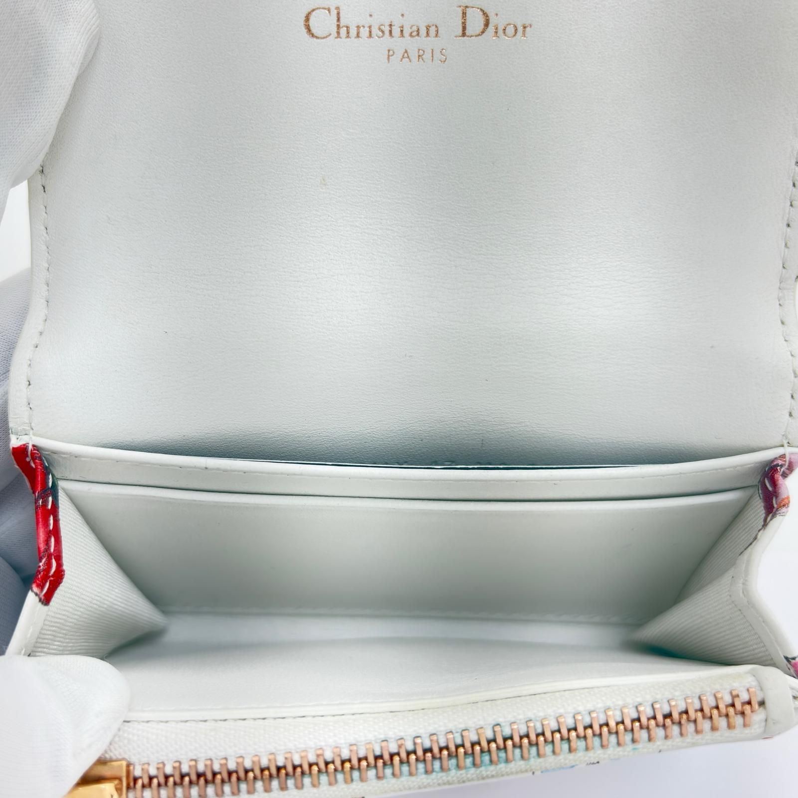 Dior ディオール CARO 二つ折財布 ホワイト/マルチ レザー S5132JFMN