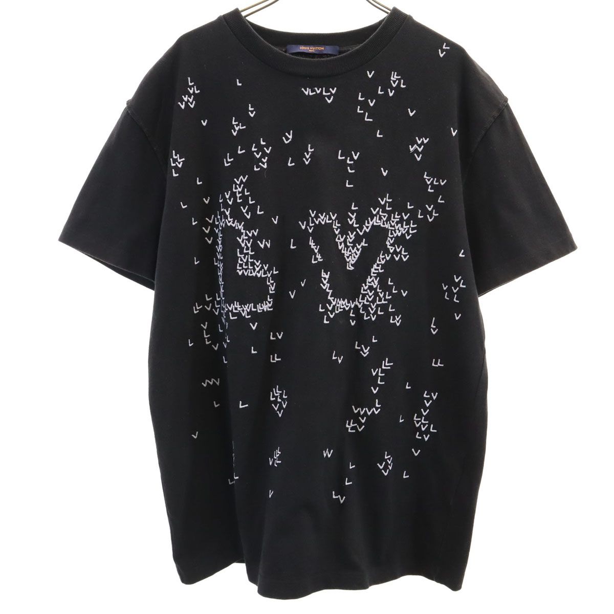 LOUIS VUITTON ルイヴィトン イタリア製 LV刺繍 半袖 Tシャツ M ブラック メンズ 古着