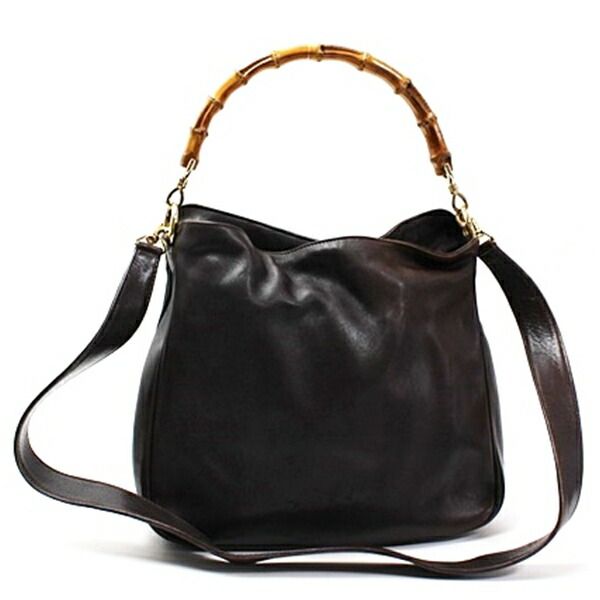 グッチ 2WAY バンブー ショルダーバッグ 肩掛け 斜め掛け レザー ブラウン 中古 Bランク GUCCI 女性 レディース 竹 2ウェイ