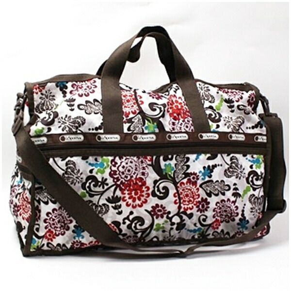 レスポートサック 2WAY ナイロン ボストンバッグ 肩掛け 斜め掛け ホワイト ブラウン 花柄 中古 ABランク LeSportsac 女性 レディース 大容量 旅行 軽量