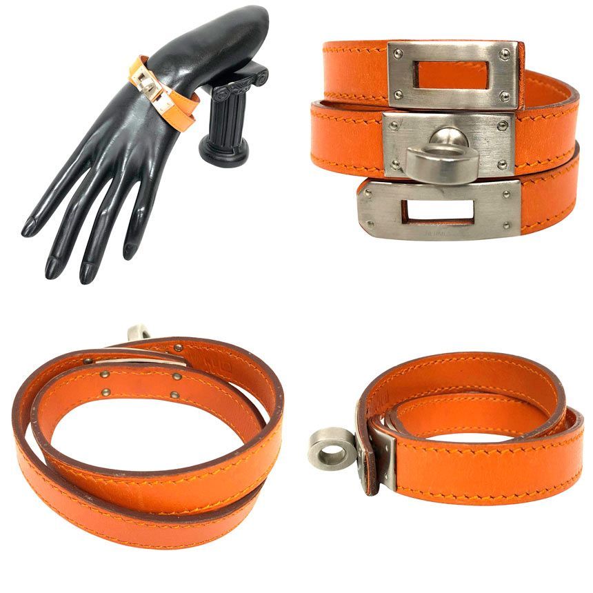 HERMES エルメス レザーブレスレット ケリードゥブルトゥール オレンジ