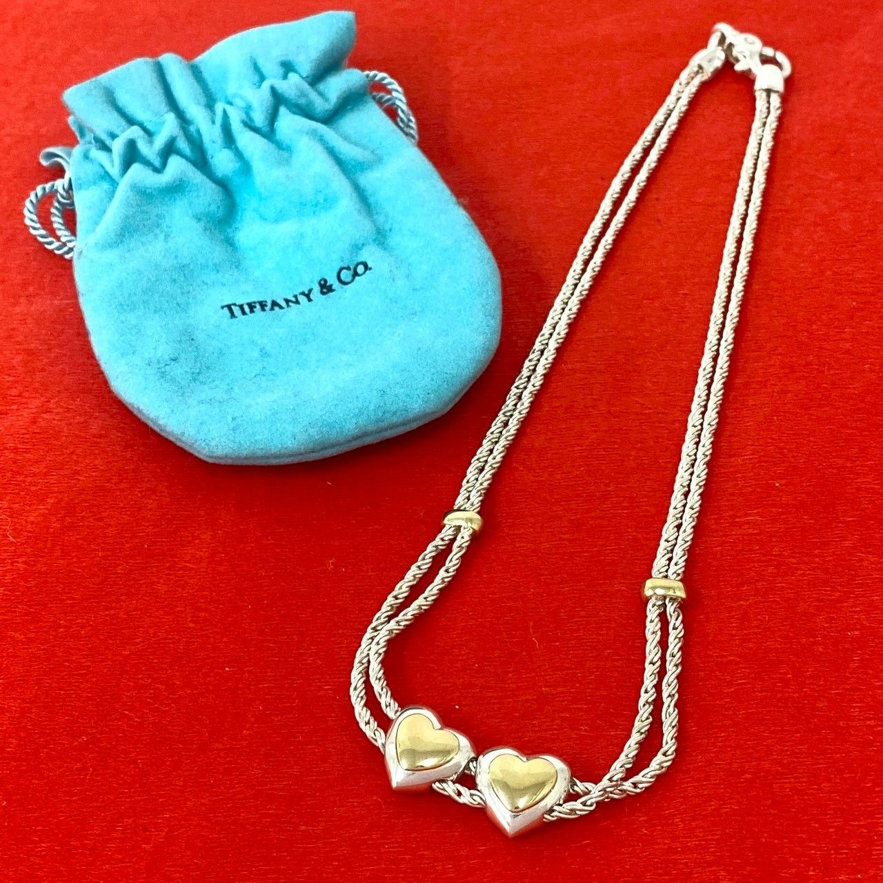 極 美品 袋付 TIFFANY&Co. ティファニー ダブルロープ ハート