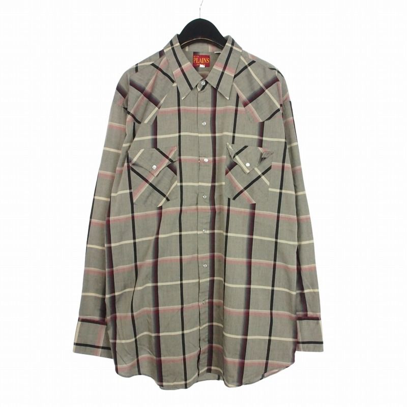 ヴィンテージ VINTAGE エリープレインズ ELY PLAINS ウエスタンシャツ パール調スナップボタン タータンチェック 長袖 XL グレー
