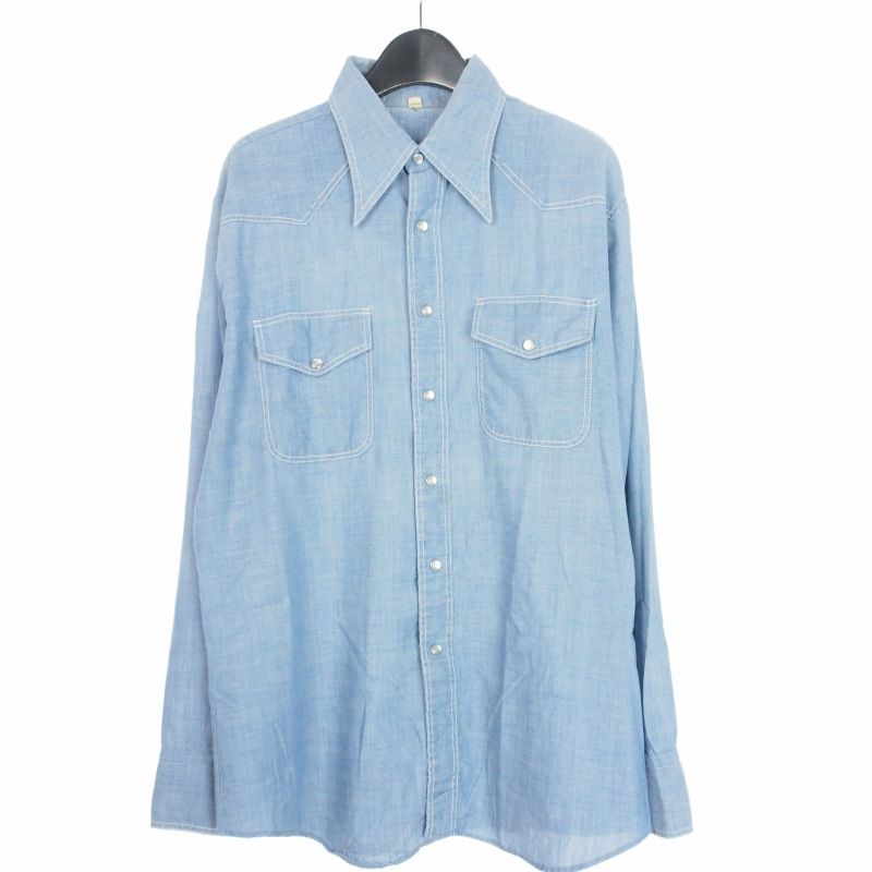 ヴィンテージ VINTAGE サックスフィフスアベニュー SAKS FIFTH AVENUE ウエスタンシャツ 長袖 パールスナップボタン L ライトブルー