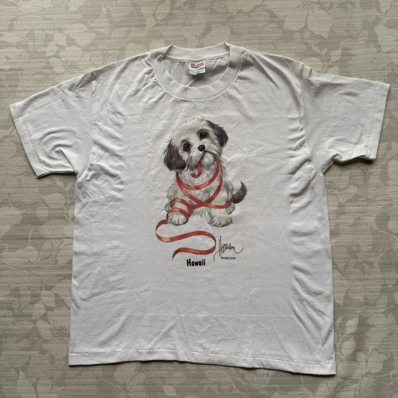 【USA製 90s】Hanes ヘインズ ハワイ ドッグプリント Tシャツ Lサイズ 1993年コピーライト ボブ・ハリソン