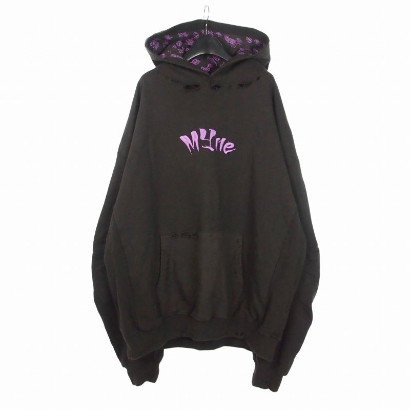 カタリスト CVTVLIST × マイン MYne Usual Logo Hoodie アンダークロス スウェット フーディ パーカー ダメージ加工 2 ブラック 黒 GCLHD104