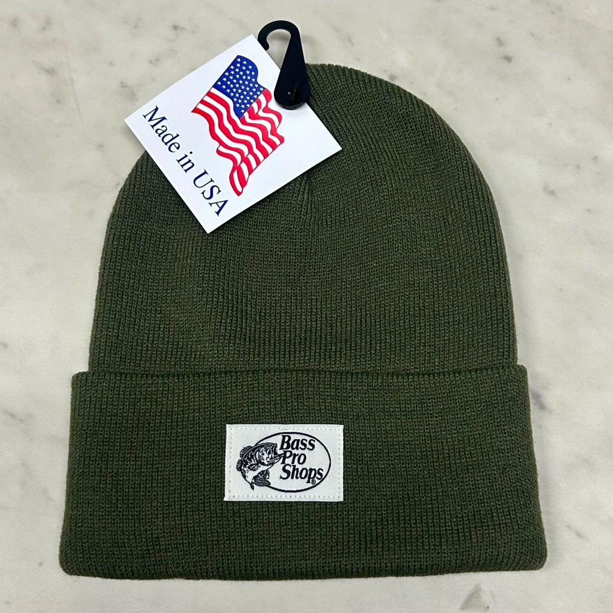 アメリカ製 全米最大級のアウトドアブランド Bass Pro Shops バスプロショップス ロゴラベル ニット帽 オリーブ (Bps94)