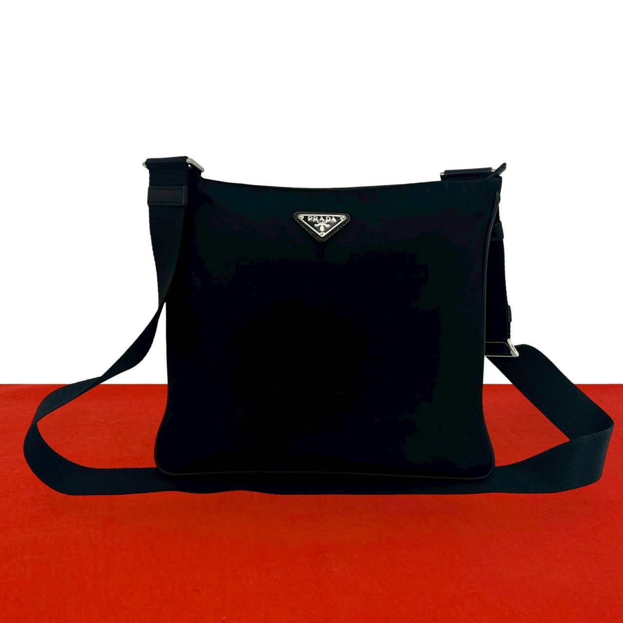 極 美品 PRADA プラダ 三角ロゴ 金具 テスート ナイロン サフィアーノ