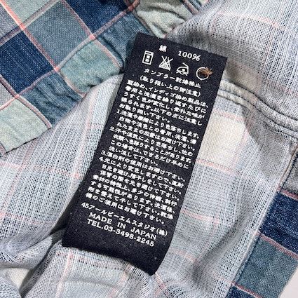 45R フォーティファイブアール インディゴ染め チェック柄 長袖 バンド