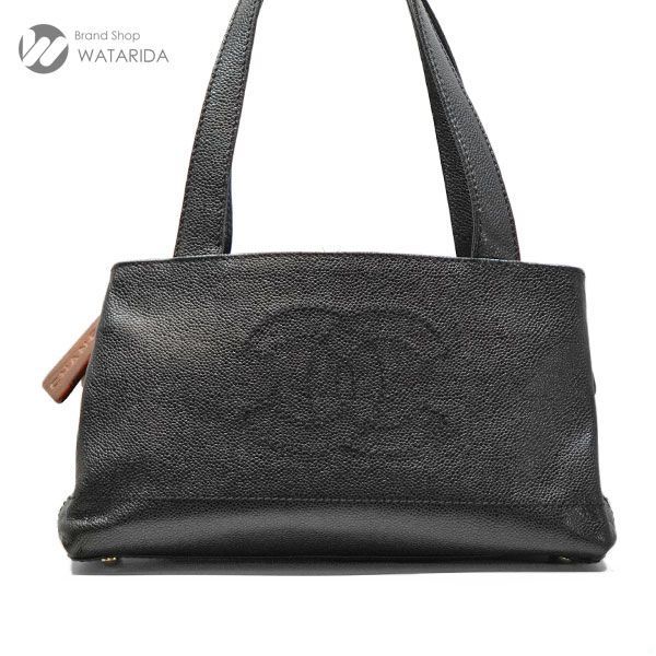 シャネル CHANEL トート バッグ ココマーク ステッチ ワンショルダー キャビアスキン ウッドタグ 2001年 ~ 2002年頃 シール･ショップシール付 送料無料