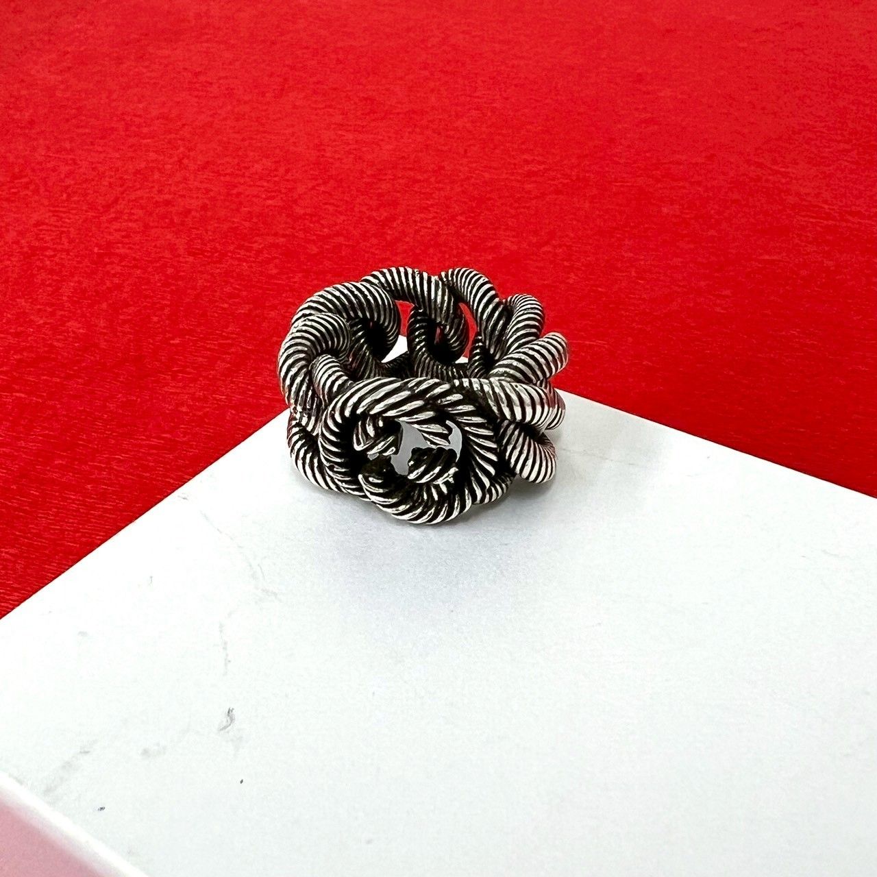 極 美品 GUCCI グッチ インターロッキングG ツイスト チェーン リング