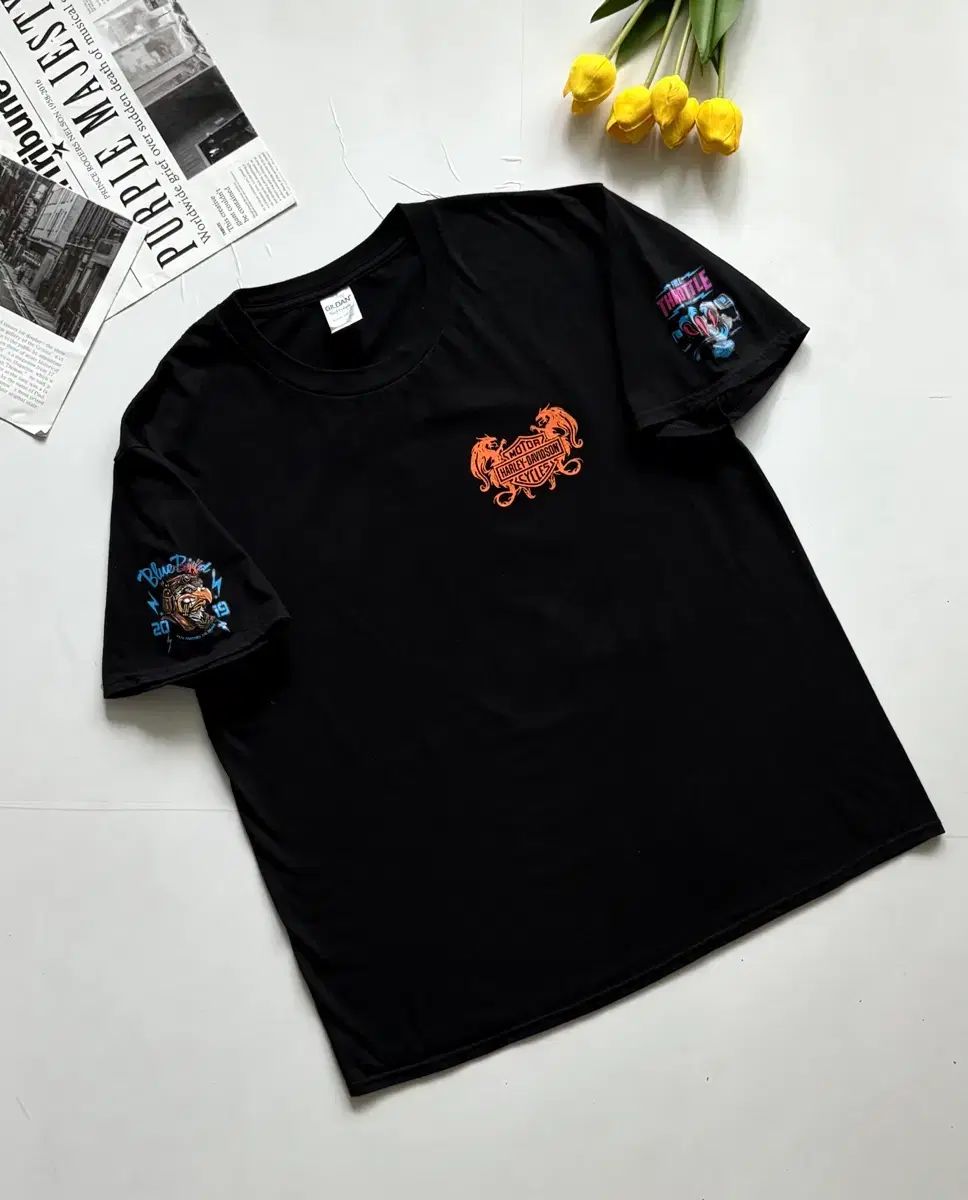 Gildan ハーレーダビッドソン ビックロゴ ラウンド 半袖Tシャツ