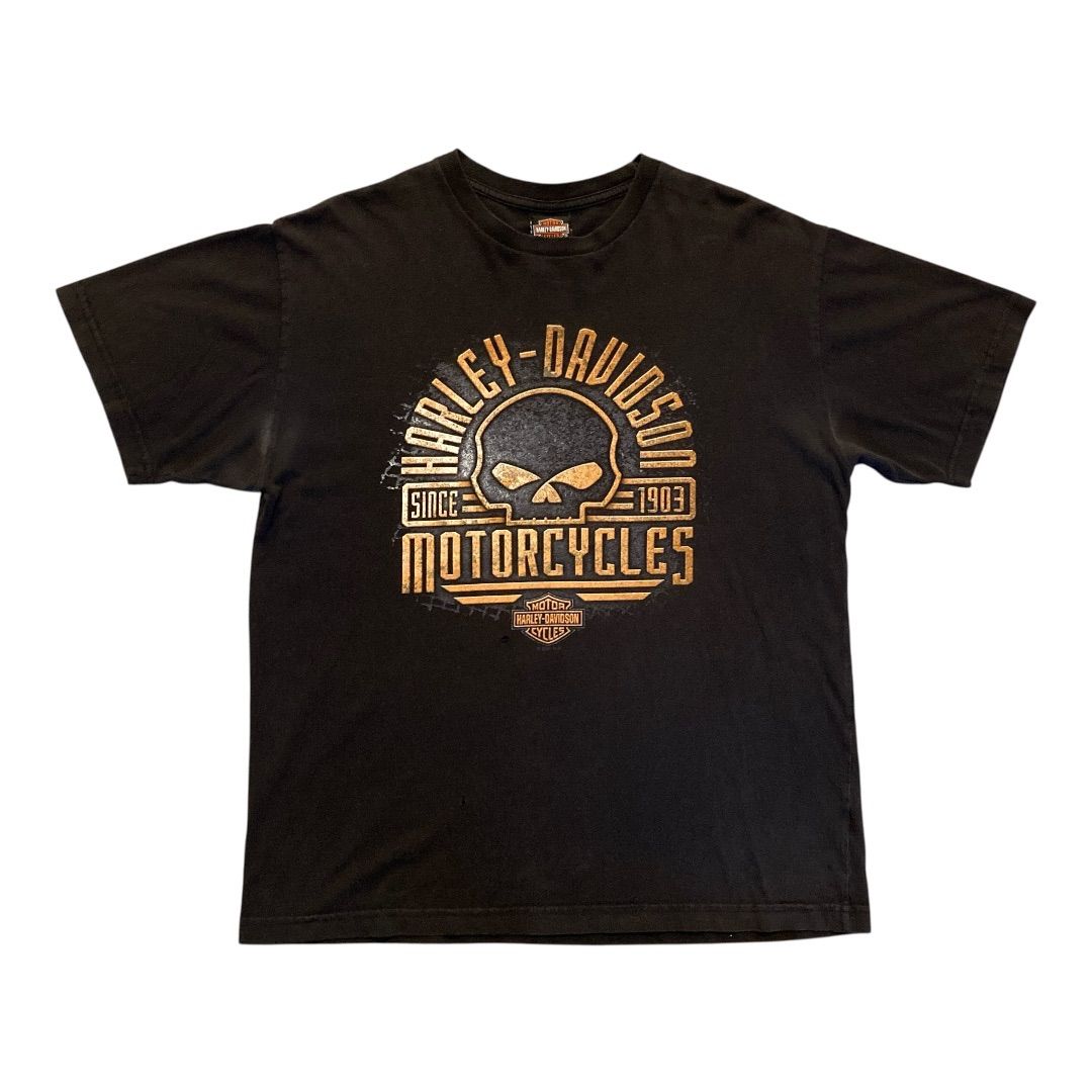 2004 Harley-Davidson Willie G Skull T-Shirt Black Made in USA L Cowboy Harley-Davidson Beaumont Texas / 2021年コピーライトスカルプリント 【F558】