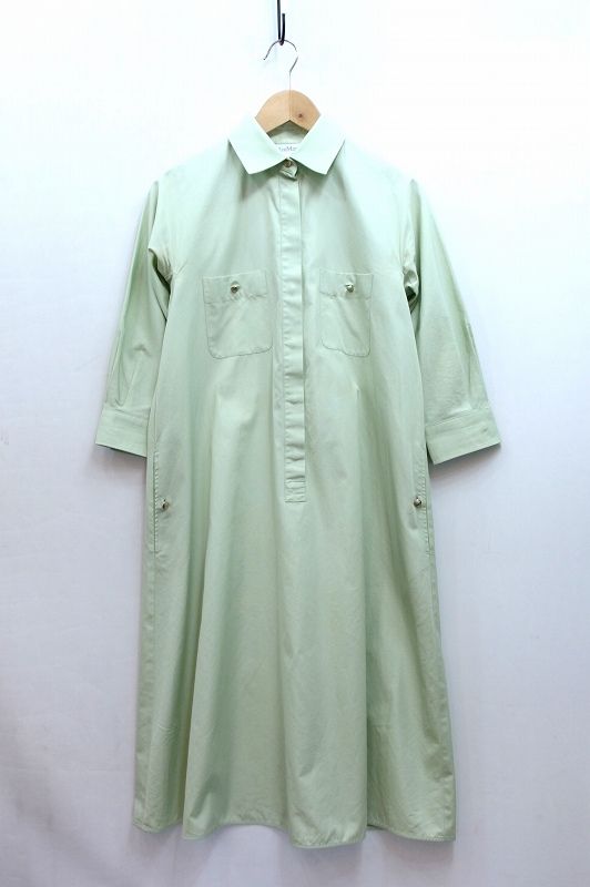 【232140】MAX MARA マックスマーラ コットン シャツドレス（シャツワンピース） 7分袖 金ボタン I36 12211802 グリーン