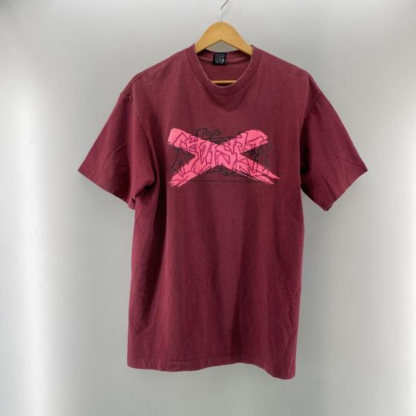 【中古】90s STUSSY スカル Tシャツ ボルドー サイズL　ステューシー[24]
