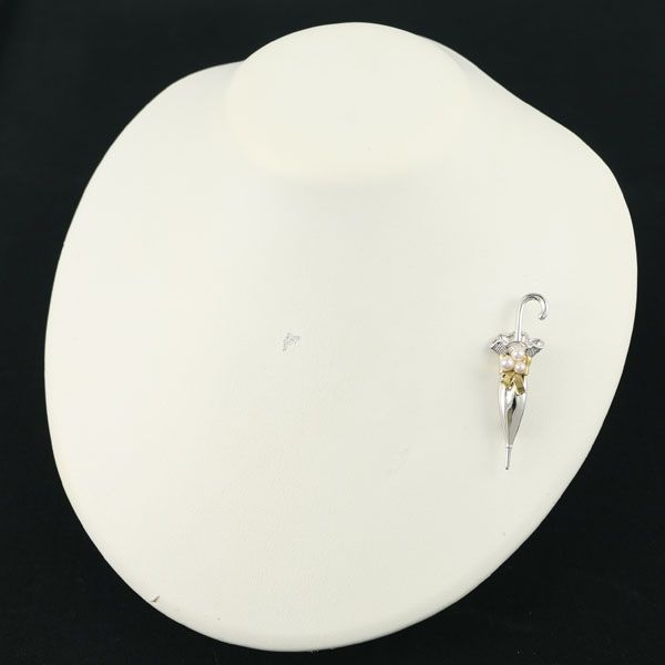 ミキモト ブローチ ベビーパール 真珠 3.4-4.0mm 傘 シルバー/K18YG