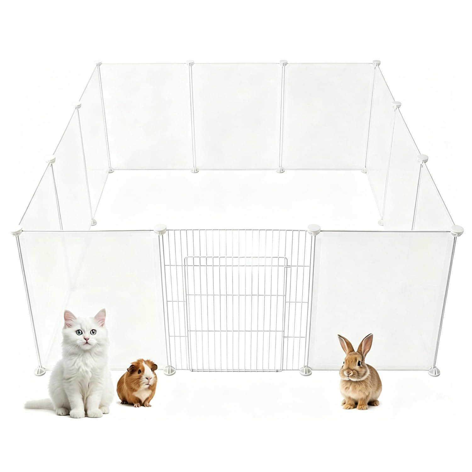 BUCATSTATE ペットフェンス ペットサークル 50×70cm 14枚セット 犬 サークル 半透明 パネル パーテーション 仕切り 室内用 軽量 組立簡単 拡張可能 ペット用品 小動物 うさぎ 小型犬 子猫などmt c598dcea