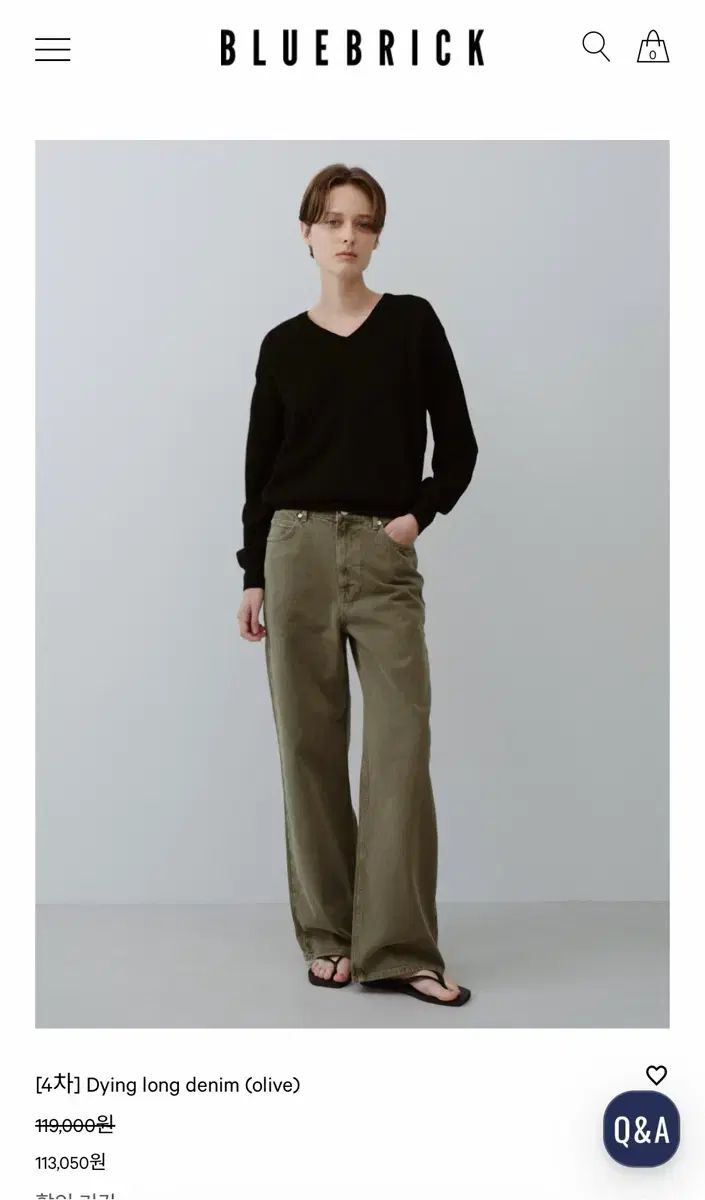 ブルーブリック ダイングデニム Dying long denim (olive)