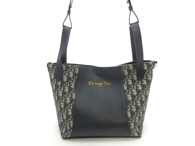 Dior ディオール 2WAYバッグ オブリーク バケットバッグ ミディアム M2841UTZQ_M928 ショルダーバッグ レザー/ジャガードキャンバス ネイビー ベージュ【中古】【473】