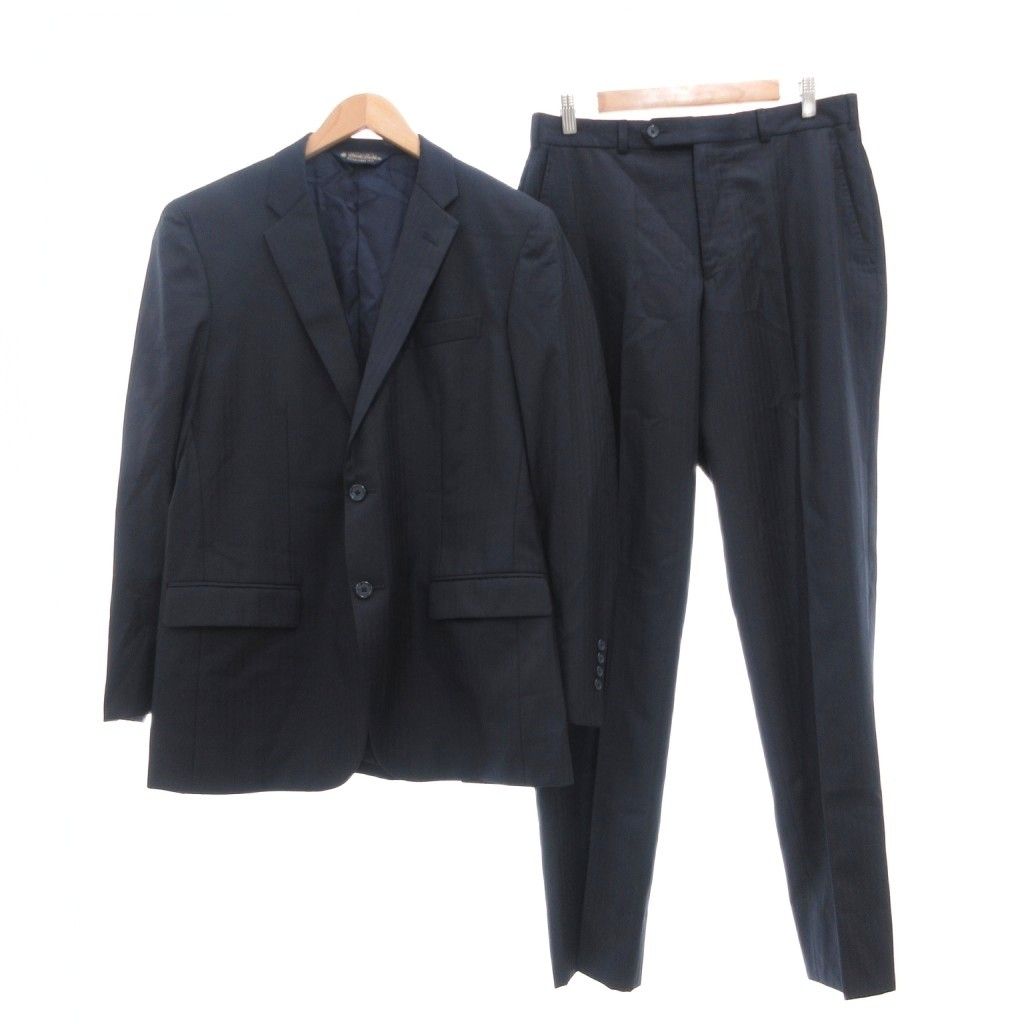 ブルックスブラザーズ BROOKS BROTHERS 大きいサイズ スーツ フォーマル ジャケット パンツ ウール 紺 ネイビー ストライプ柄 シングルブレスト /SX ■IBO97