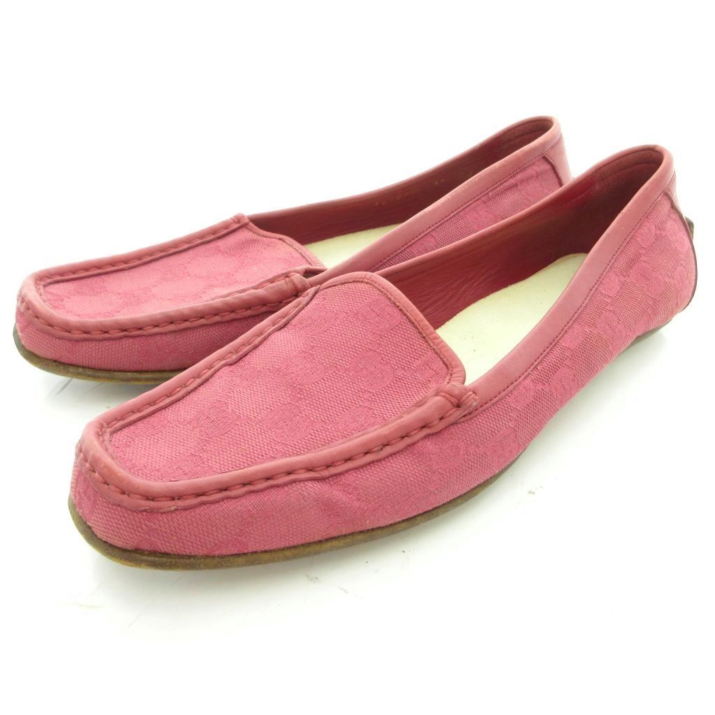 グッチ GUCCI ローファー スリッポン 37.5 ピンク GGロゴ /TQ