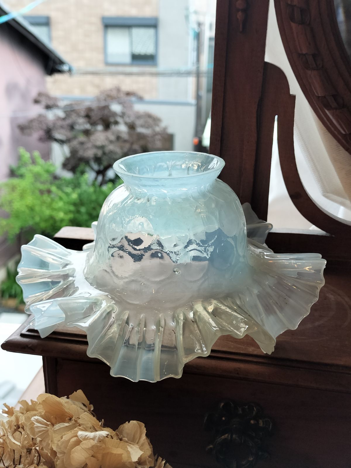 フランス アンティーク オパリン　 ガラスシェード 美品